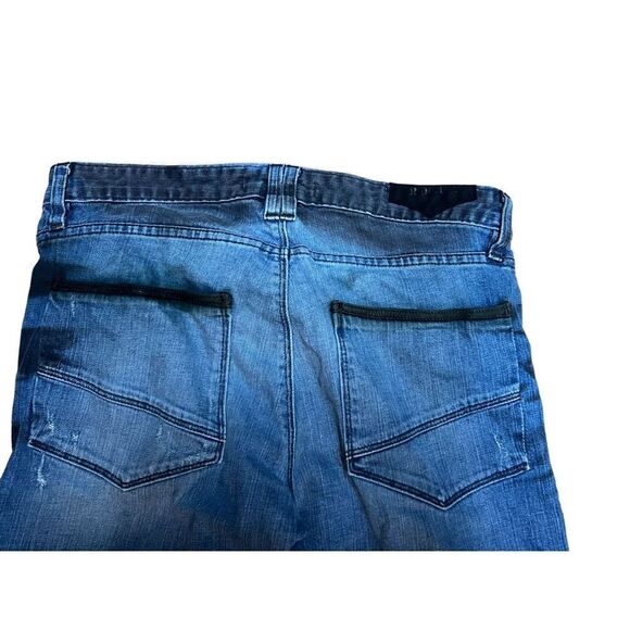 Rogue 31 mens moto biker grunge style button fly jeans denim black patch - Picture 4 of 7